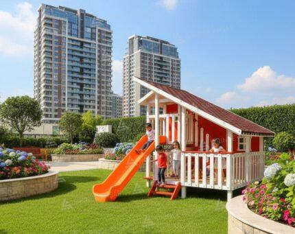 Ahşap Modern Anaokulu Oyun Evi