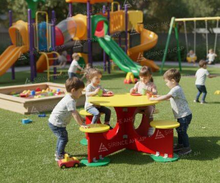 Ahşap Çocuk Piknik Masası ve Yuvarlak Aktivite İstasyonu