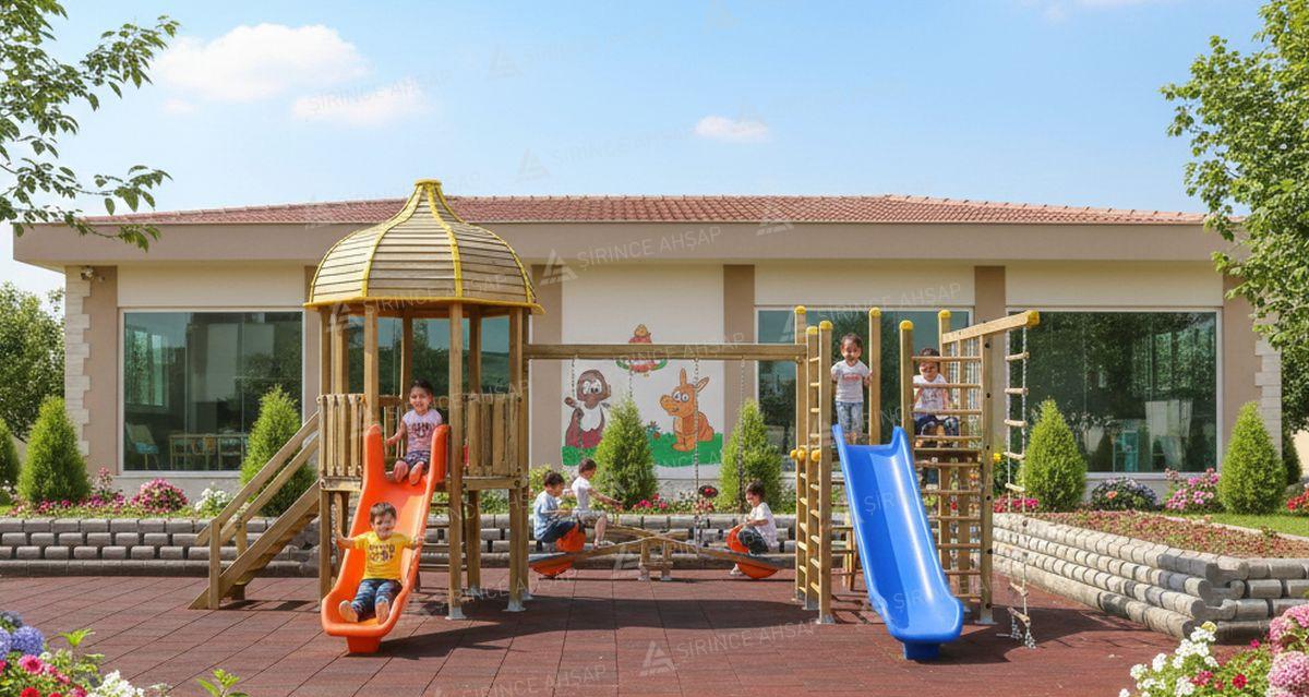Ahşap Tırmanmalı Çocuk Oyun Parkı Ahşap Tırmanmalı Çocuk Oyun Parkı