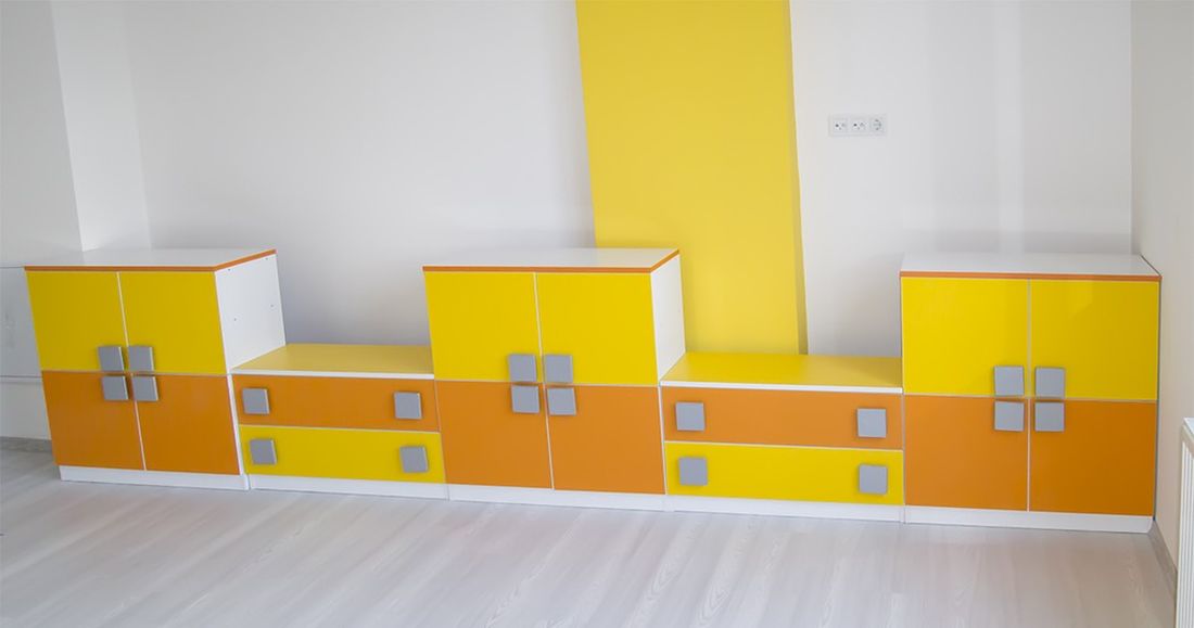 Sarı Turuncu Anasınıf Dolap Grubu Sarı Turuncu Anaokulu Sınıf Dolabı